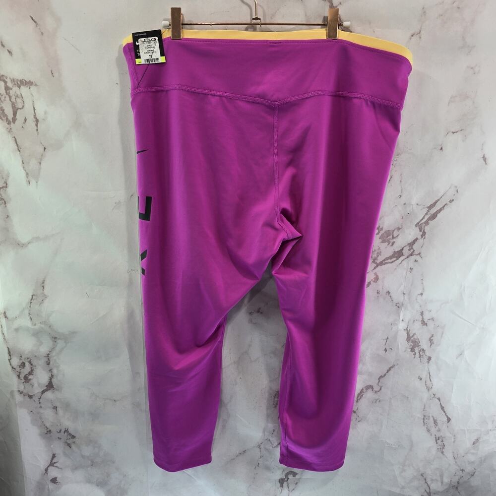 Nike Leggings Womens 2X Pink Yellow Capri Crop High Rise Dri Fit CU8549 NEW